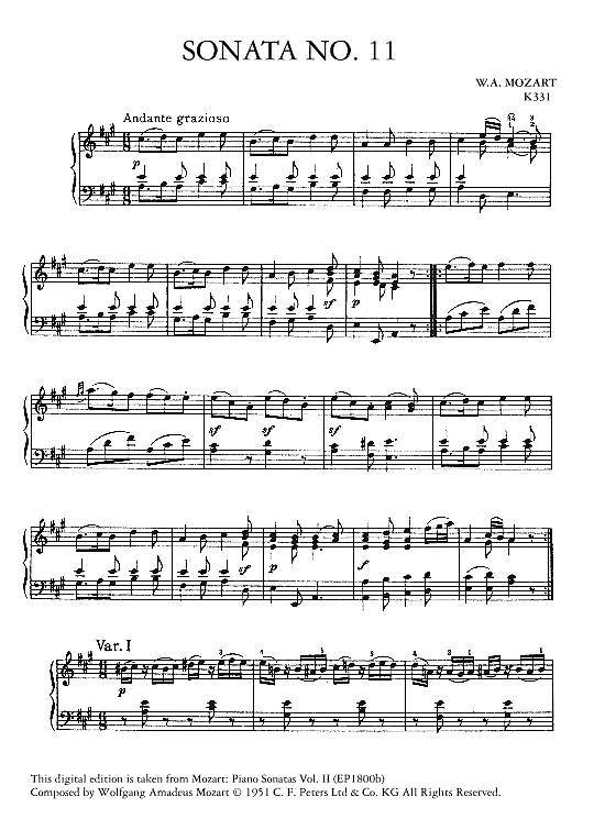 sonata no.11 in a major k331 klavier solo wolfgang amadeus mozart