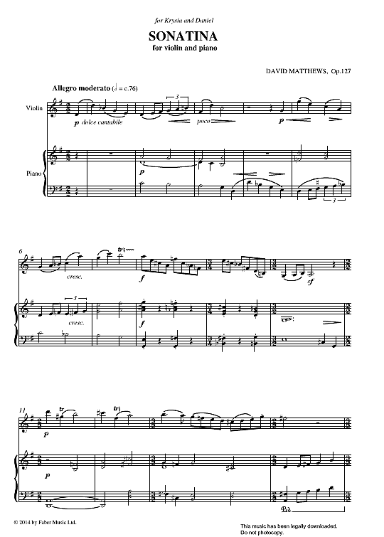 sonatina for violin and piano op.127 klavier vierhndig david matthews