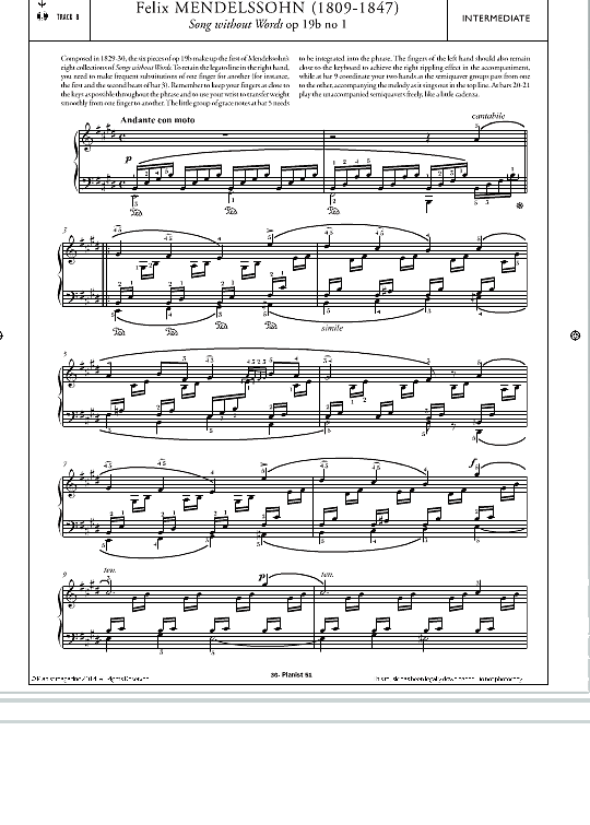 song without words op.19b no.1 klavier solo felix mendelssohn