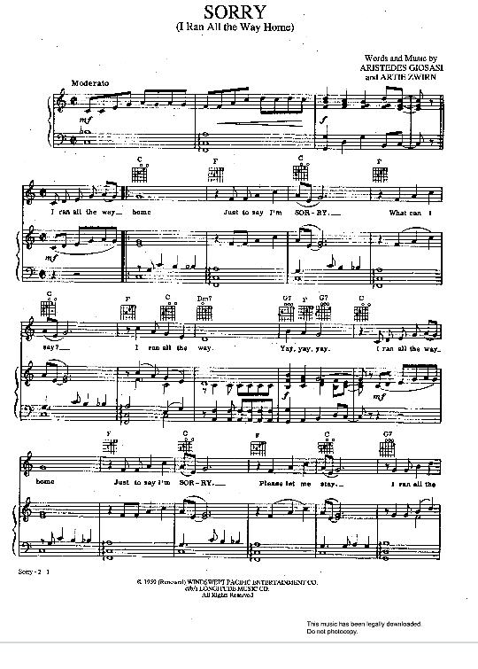 Sorry I Ran All The Way Home Klavier, Gesang & Gitarre PDF Noten von