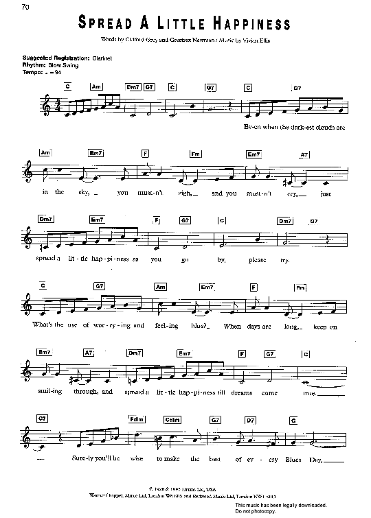 Spread A Little Happiness Keyboard PDF Noten von Vivian Ellis in C