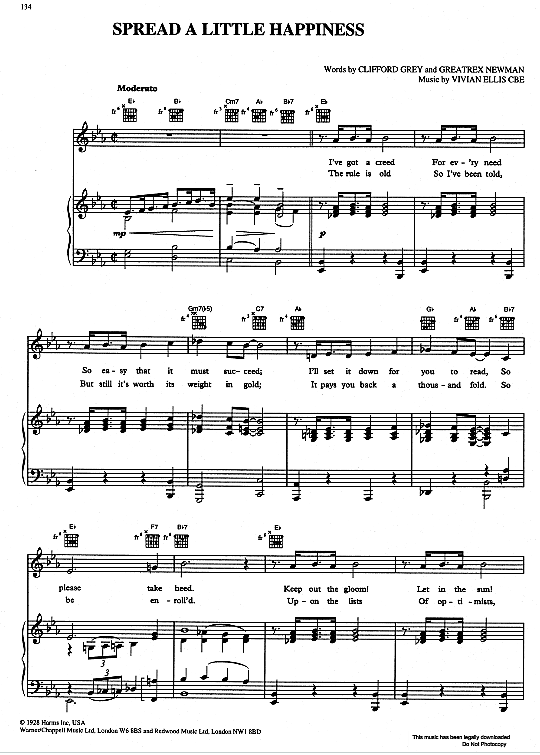Spread A Little Happiness Klavier, Gesang & Gitarre PDF Noten von