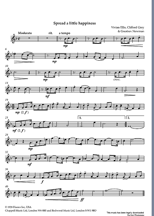 Spread A Little Happiness Solo 1 St. PDF Noten von Vivian Ellis in