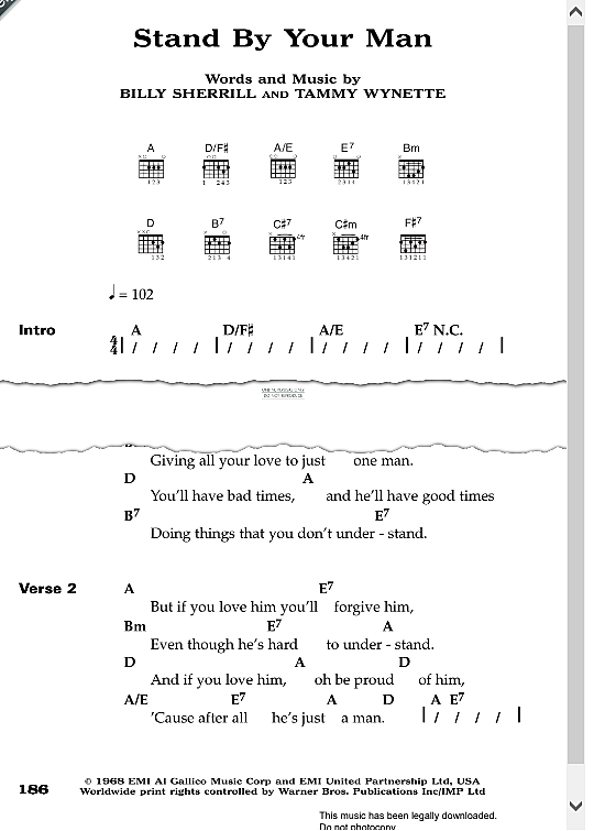 Stand By Your Man Songbook mit Akkorden PDF Noten von Tammy