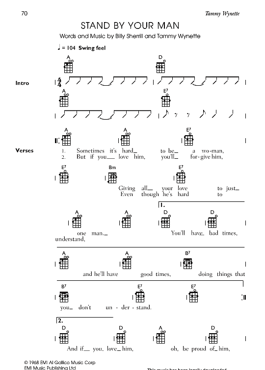Stand By Your Man Ukulele Chord Songbook PDF Noten von Tammy
