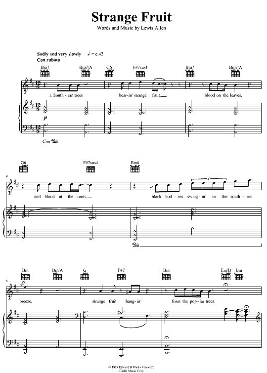 strange fruit klavier gesang & gitarre billie holiday