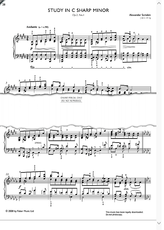 study in c sharp minor op. 2, no. 1 from real repertoire studies grades 6 8 klavier solo alexander scriabin