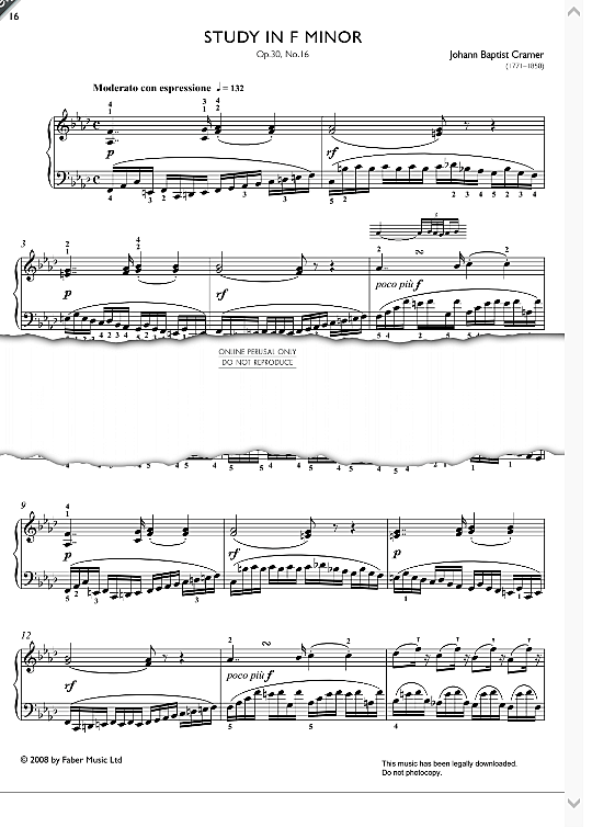 study in f minor op. 30, no. 16 from real repertoire studies grades 6 8 klavier solo johann baptist cramer