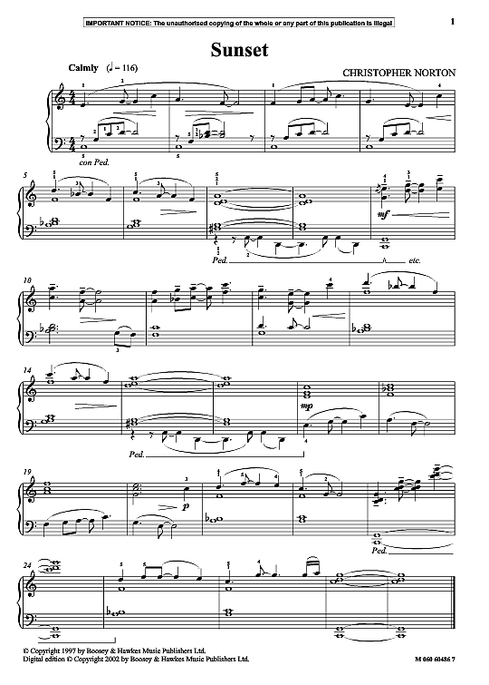 Sunset Klavier Solo - PDF Noten von Christopher Norton in - fbd-9528
