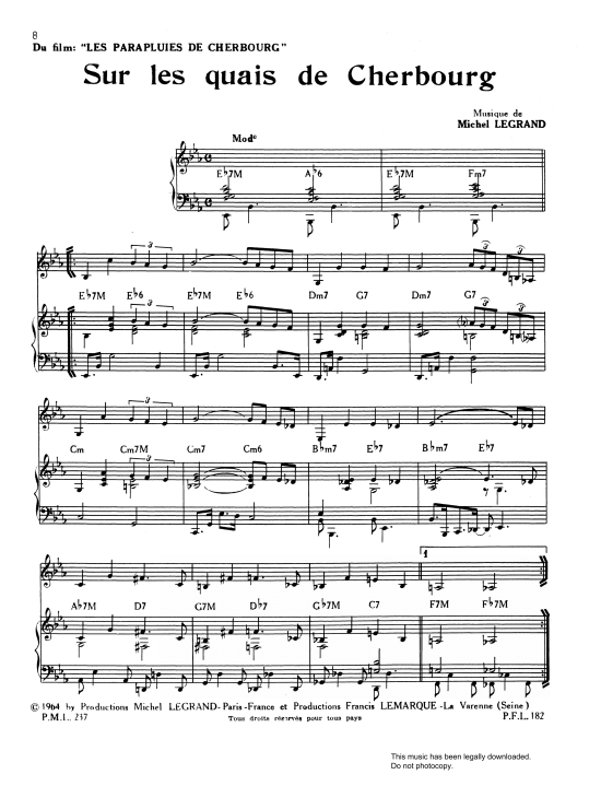 Sur les quais de Cherbourg from Les Parapluies De Cherbourg Klavier