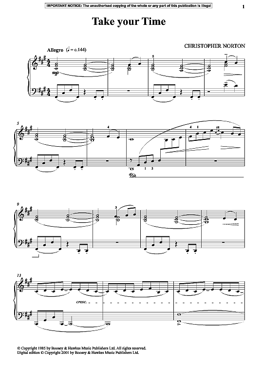 Take Your Time Klavier Solo PDF Noten von Christopher Norton in fbd