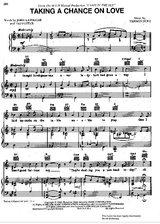 Taking A Chance On Love Klavier & Gesang PDF Noten von Vernon Duke in