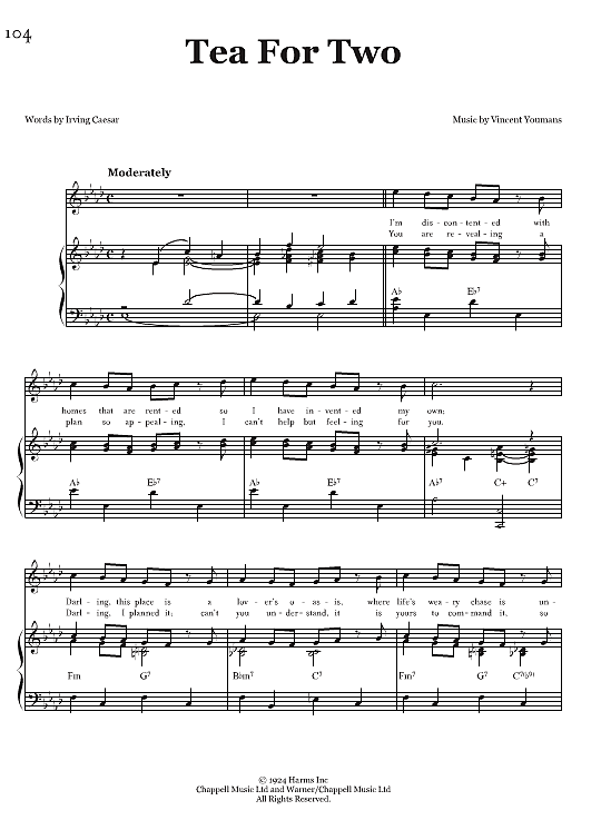 Tea For Two Klavier, Gesang & Gitarre PDF Noten von Vincent Youmans
