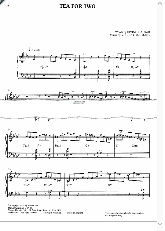 Tea For Two Klavier Solo PDF Noten von Oscar Peterson in As Dur fbd