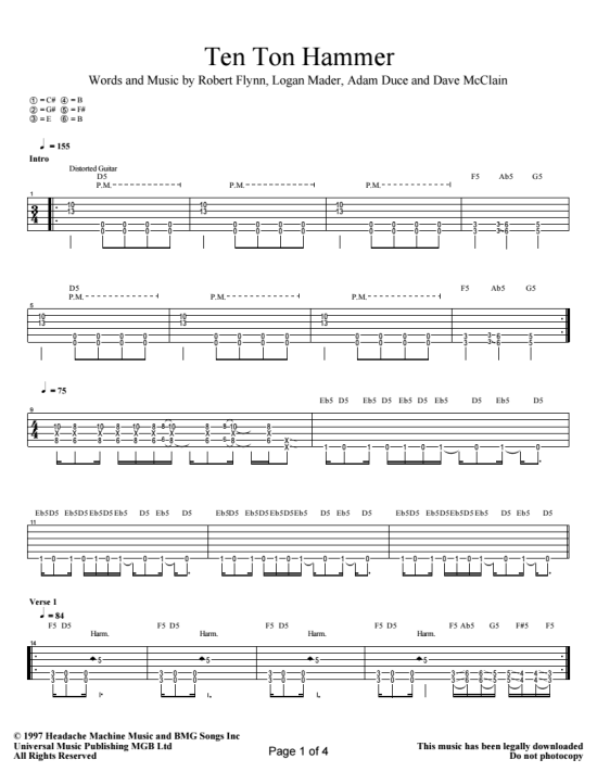 Ten Ton Hammer Gitarre TAB PDF Noten von Machine Head in fbd6730