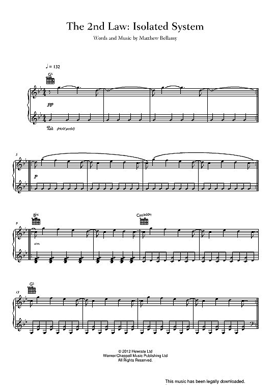 The 2nd Law Isolated System Klavier Solo PDF Noten von Muse in G