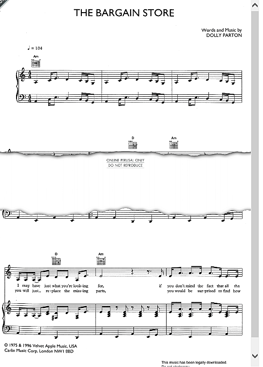 The Bargain Store Klavier, Gesang & Gitarre PDF Noten von Dolly