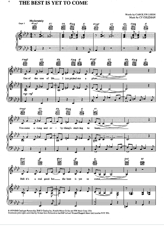 The Best Is Yet To Come Klavier, Gesang & Gitarre PDF Noten von Frank