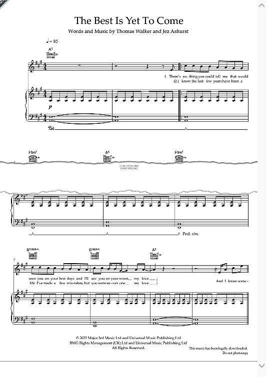 The Best Is Yet To Come Klavier, Gesang & Gitarre PDF Noten von Tom