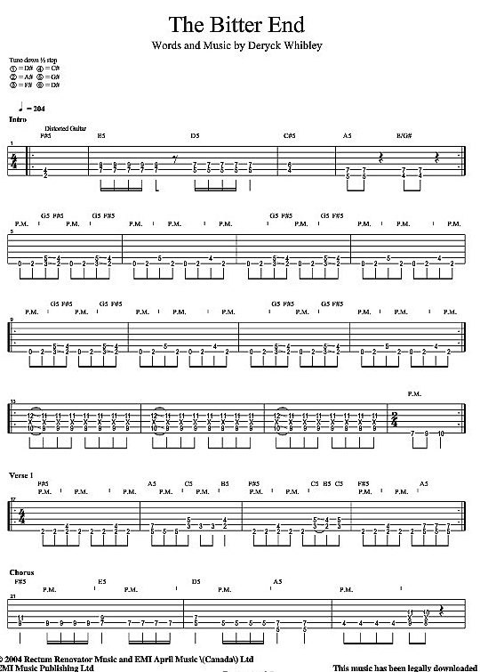 The Bitter End Gitarre TAB PDF Noten von Sum 41 in fbd8142