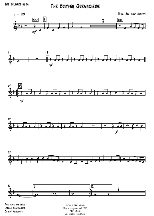 The British Grenadiers Quintett Blech Brass PDF Noten von Andrew