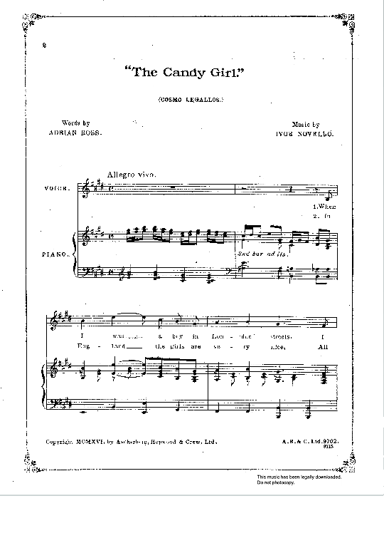 The Candy Girls from Theodore & Co. Klavier & Gesang PDF Noten von Ivor Novello in E Dur