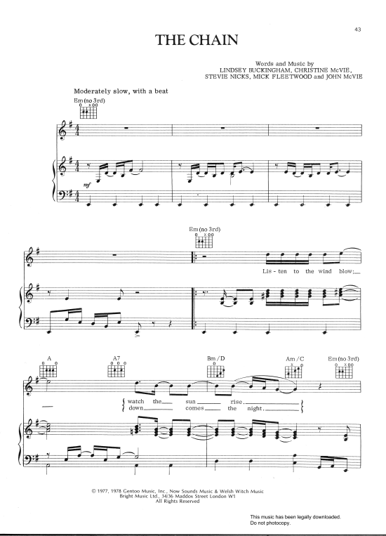 The Chain Klavier, Gesang & Gitarre PDF Noten von Fleetwood Mac in E