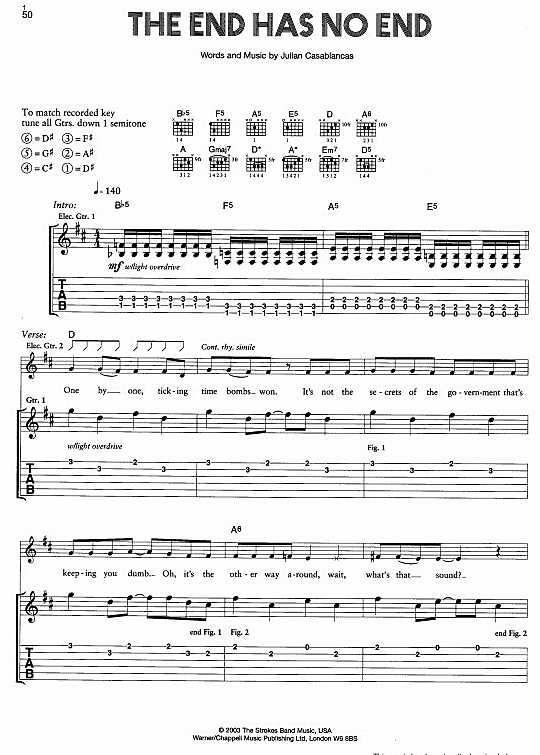 The End Has No End Gitarre TAB PDF Noten von The Strokes in fbd1974