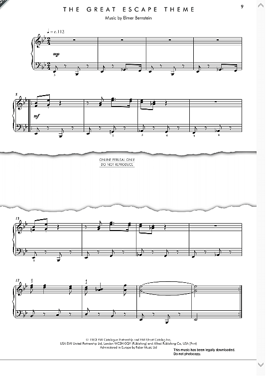 the great escape march from "the great escape" klavier solo elmer bernstein