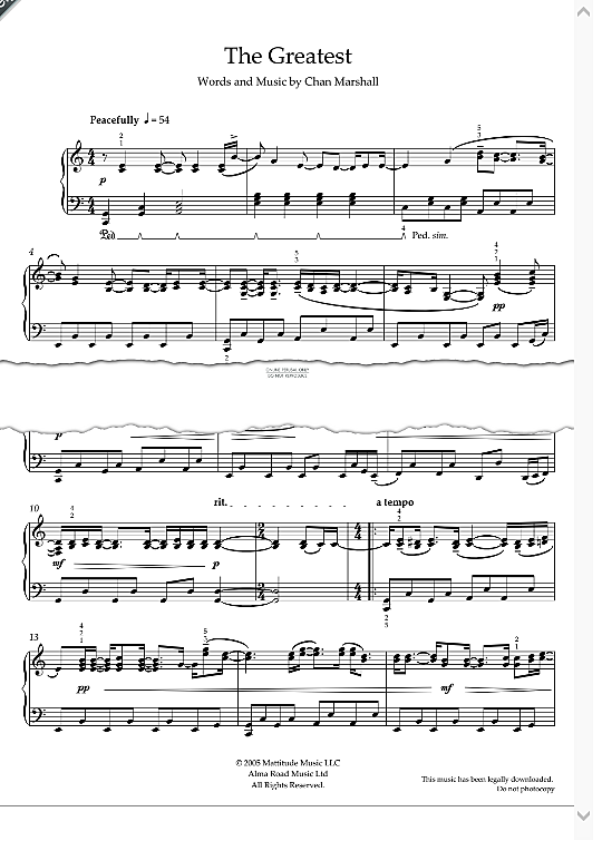 The Greatest Klavier Solo PDF Noten von Cat Power in C Dur fbd46302