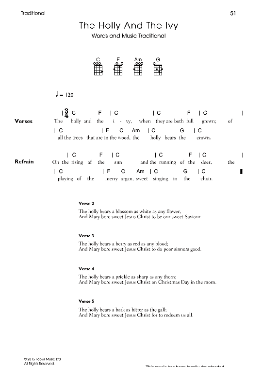 The Holly And The Ivy Ukulele Chord Songbook PDF Noten von