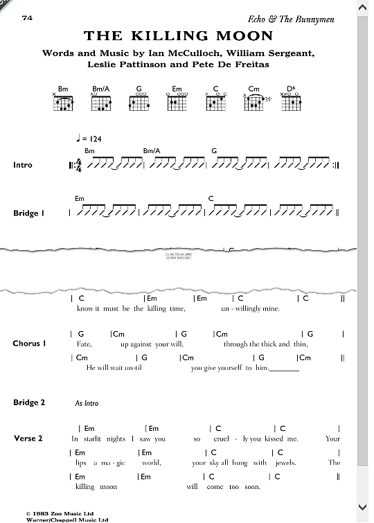 The Killing Moon Songbook mit Akkorden PDF Noten von Echo & The