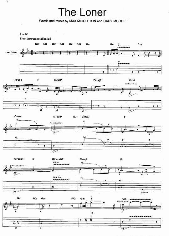 The Loner Gitarre TAB - PDF Noten von Gary Moore in G Moll - fbd-2939