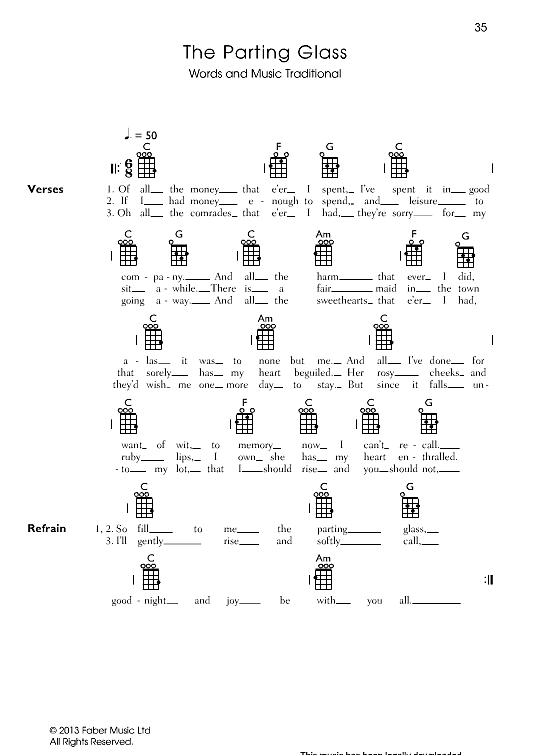 The Parting Glass Ukulele Chord Songbook PDF Noten von Traditional in