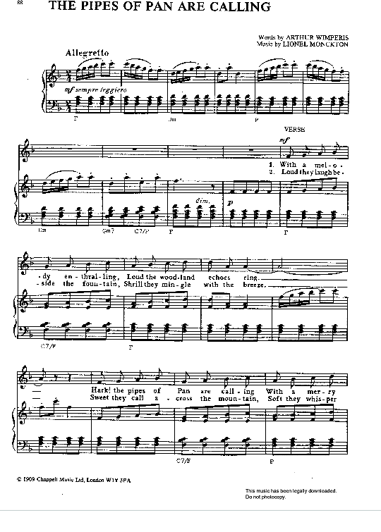 The Pipes Of Pan Are Calling Klavier, Gesang & Gitarre PDF Noten von