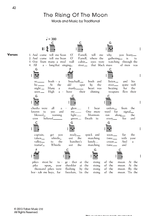 The Rising Of The Moon Ukulele Chord Songbook PDF Noten von
