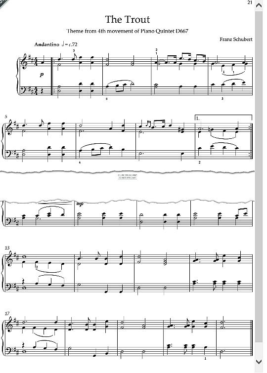 The Trout Theme from 4th Movement of Piano Quintet D667 Klavier Solo