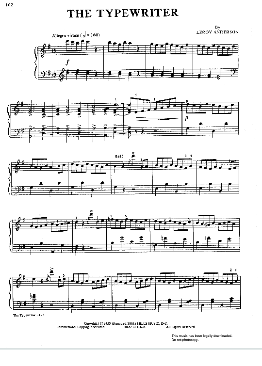 The Typewriter Klavier Solo PDF Noten von Leroy Anderson in G Dur