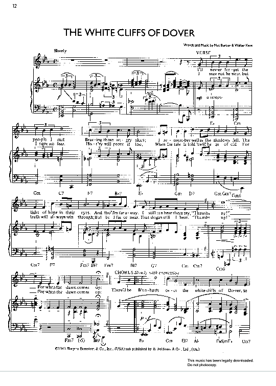 The White Cliffs Of Dover Klavier, Gesang & Gitarre PDF Noten von