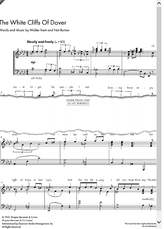 The White Cliffs Of Dover Klavier Solo PDF Noten von Vera Lynn in As