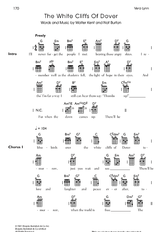 The White Cliffs Of Dover Ukulele Chord Songbook PDF Noten von Vera