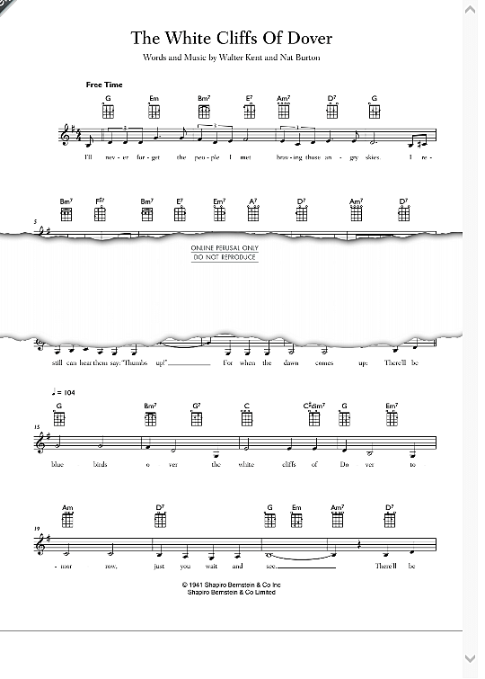 The White Cliffs Of Dover Easy Ukulele PDF Noten von Vera Lynn in
