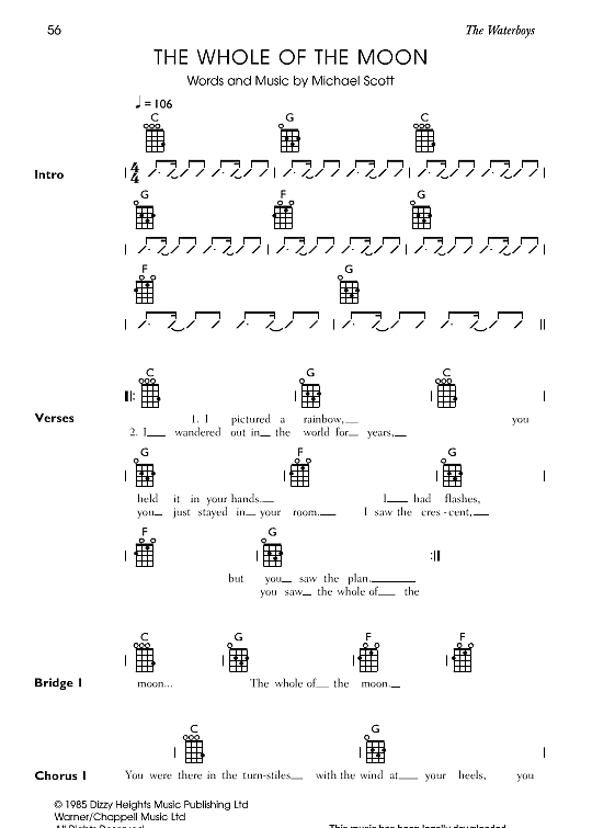 The Whole Of The Moon Ukulele Chord Songbook PDF Noten von The