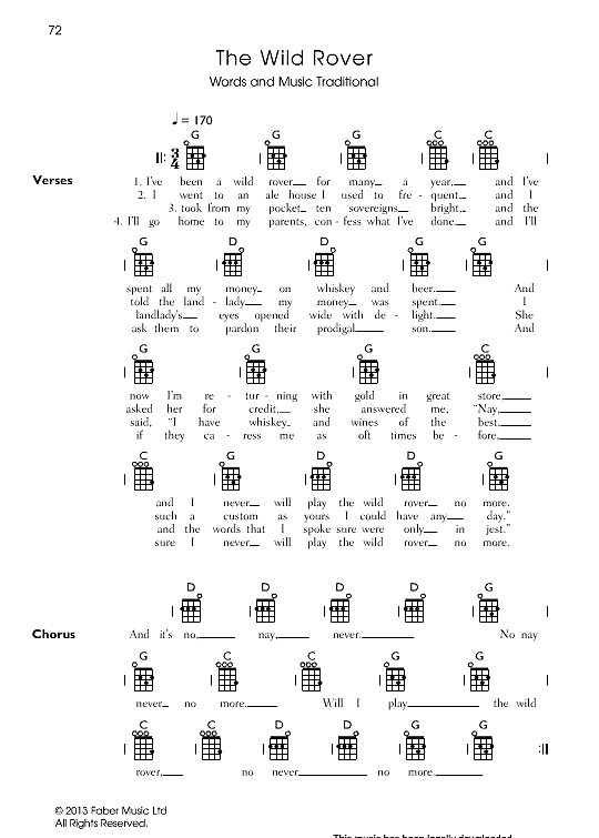 Wild Rover Chords Pdf | Ukulele chords Wild Rover [G], The Dubliners ...