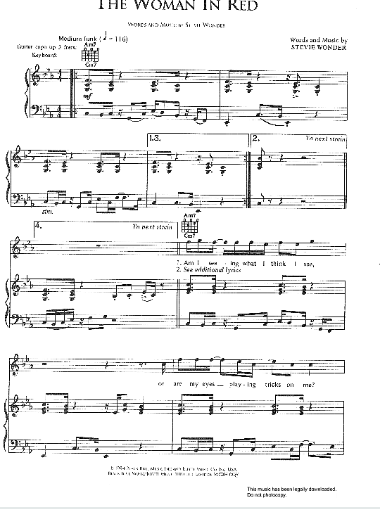 The Woman In Red Klavier, Gesang & Gitarre PDF Noten von Stevie