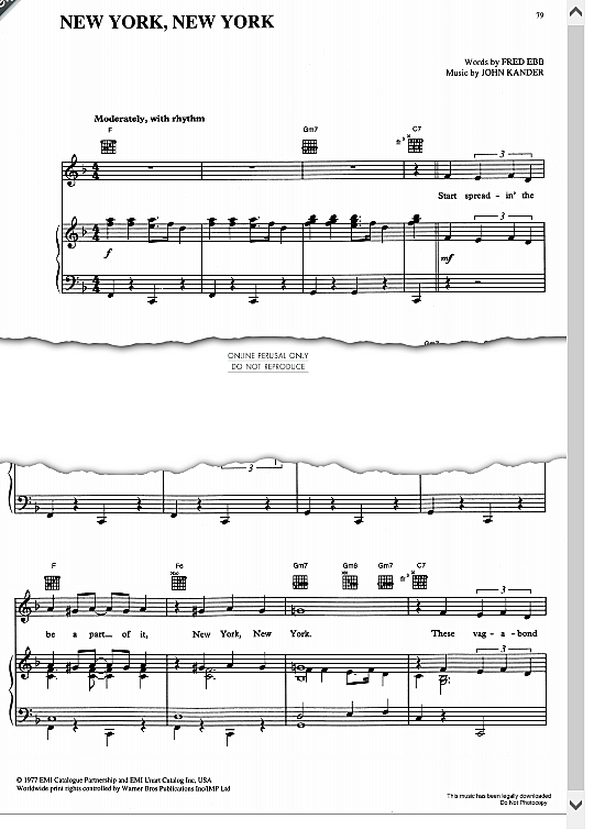 Theme From New York, New York Klavier, Gesang & Gitarre PDF Noten von