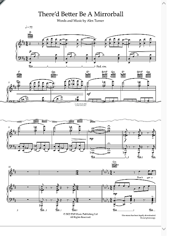 There d Better Be A Mirrorball Klavier, Gesang & Gitarre PDF Noten