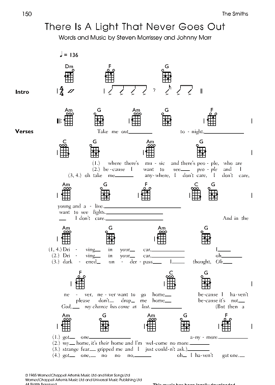 there is a light that never goes out ukulele chord songbook the smiths