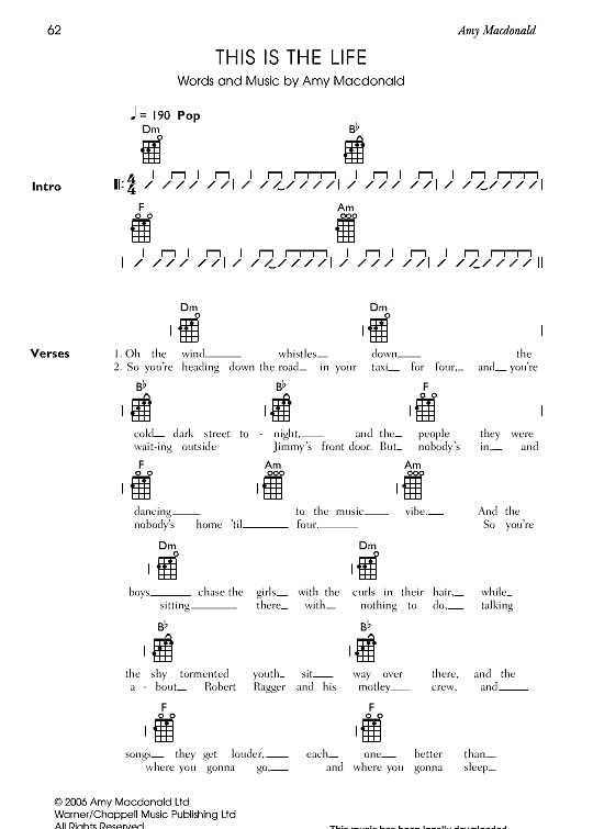 This Is The Life Ukulele Chord Songbook - PDF Noten von Amy Macdonald ...