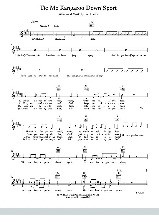 Tie Me Kangaroo Down Sport Melodie & Akkorde PDF Noten von Rolf Harris in fbd6539